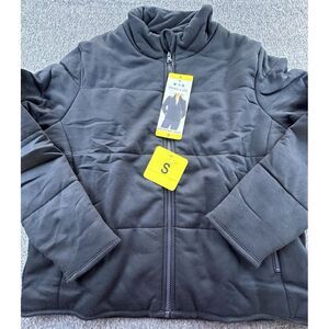 Three Dots Coat Womens Small Black Quilted Knit Jacket Full Zip Soft Pockets New